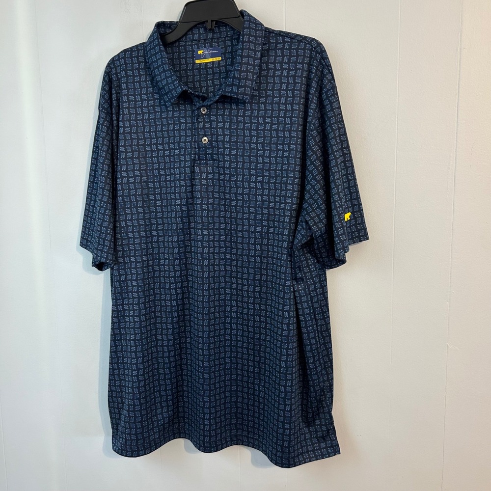 Jack Nicklaus Mens XXL Golf Polo Shirt Navy Bone Print Short Sleeve Collared‎